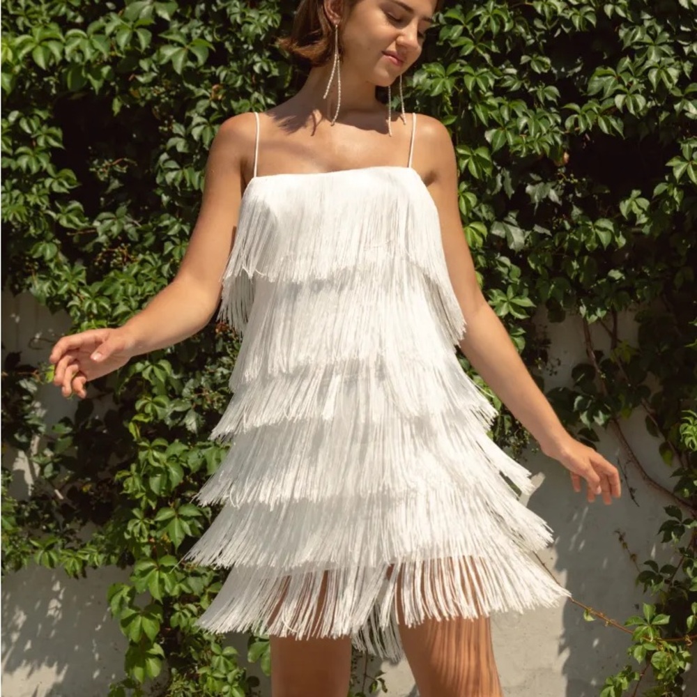 Jenny Yoo Tula Fringe Mini Dress